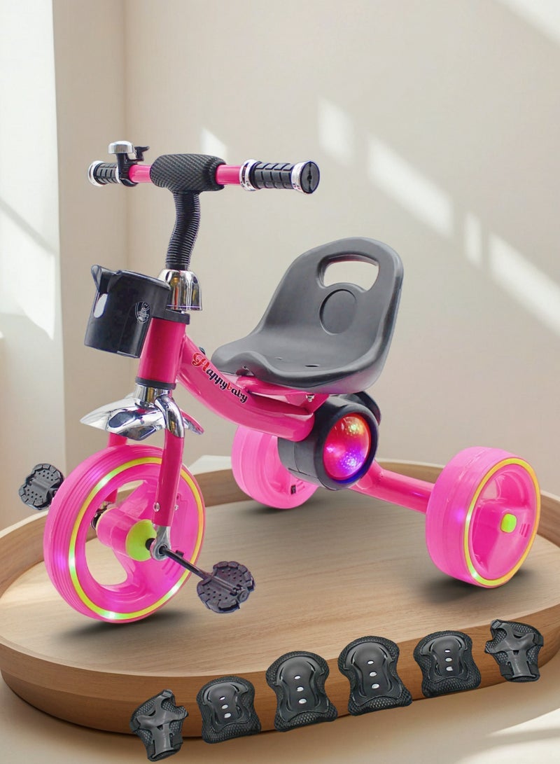 إيزي فيتشور دراجة ثلاثية العجلات للأطفال من إيزي فيوتشر مزودة بإضاءة وموسيقى وسلة تخزين (يمكن اختيار اللون الأزرق والأحمر والوردي) تتضمن العبوة مجموعة معدات الحماية - Image 5