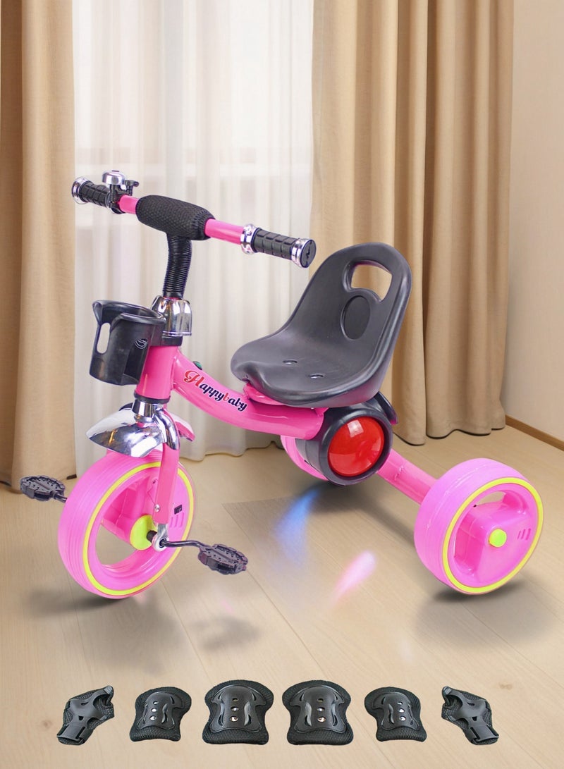 إيزي فيتشور دراجة ثلاثية العجلات للأطفال من إيزي فيوتشر مزودة بإضاءة وموسيقى وسلة تخزين (يمكن اختيار اللون الأزرق والأحمر والوردي) تتضمن العبوة مجموعة معدات الحماية - Image 1