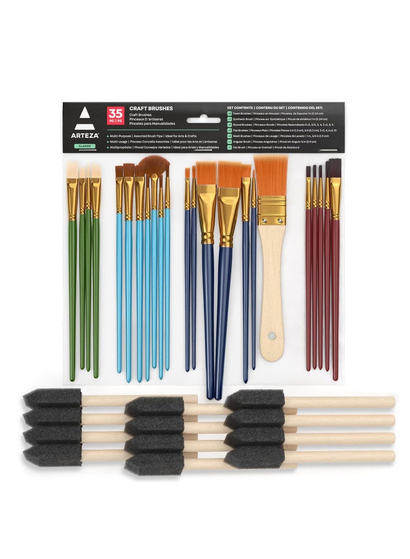 Craft Brushes, Assorted Brushes - Set of 35