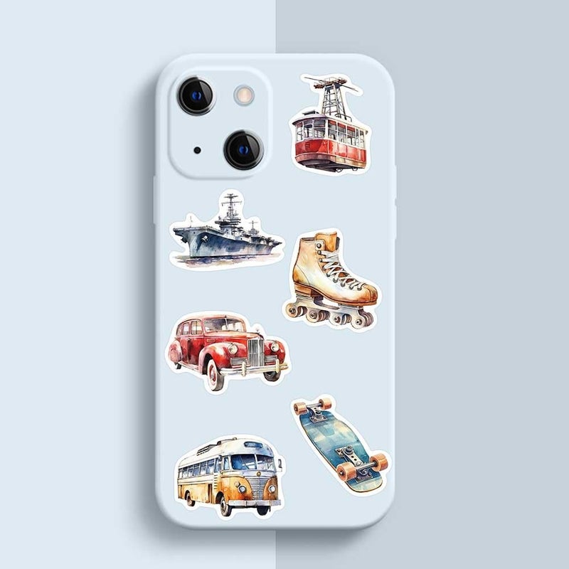 PIGBIT 50 Pcs Vintage Transportation Stickers Set, Retro Watercolor Vehicle Decals for Scrapbook Journal Laptop Luggage, Classic Car Motorcycle Airplane Ship Train Stickers for Crafts and Decoration - Image 5