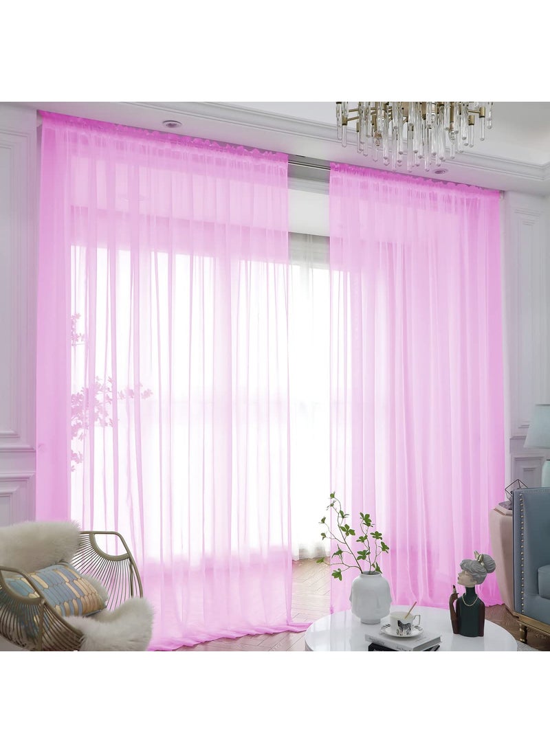 L&TEC Window Pink Sheer Curtains 95 Inches Long 2 Panels Sheer Curtain Basic Rod Pocket Panel for Bedroom Children Living Room Yard Kitchen (Pink  52"" W x 95"" L | 2 pcs)  - Image 1