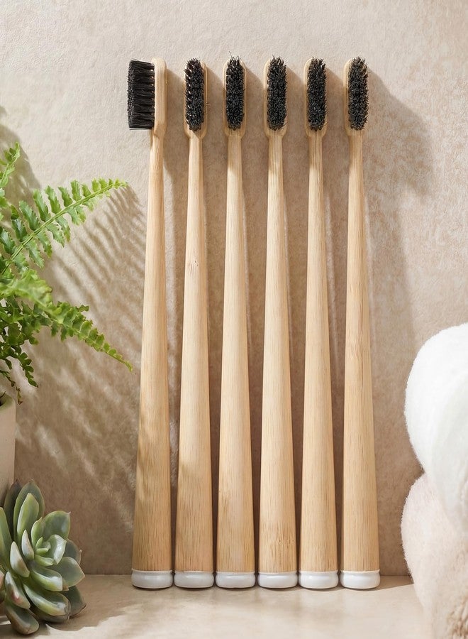 Ferrochef 6 Pcs Horse Bristle Bamboo Toothbrush Natural Bristle Bamboo Toothbrush (No Nylon, Horse Hair Only Totally Compostable Biodegradable Zero Waste Plastic Free(Horsehair, Tail Spine - Image 1