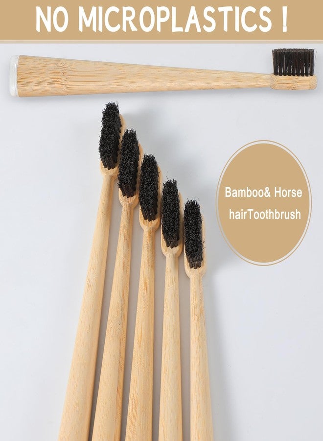 Ferrochef 6 Pcs Horse Bristle Bamboo Toothbrush Natural Bristle Bamboo Toothbrush (No Nylon, Horse Hair Only Totally Compostable Biodegradable Zero Waste Plastic Free(Horsehair, Tail Spine - Image 5