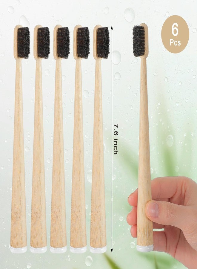 Ferrochef 6 Pcs Horse Bristle Bamboo Toothbrush Natural Bristle Bamboo Toothbrush (No Nylon, Horse Hair Only Totally Compostable Biodegradable Zero Waste Plastic Free(Horsehair, Tail Spine - Image 2