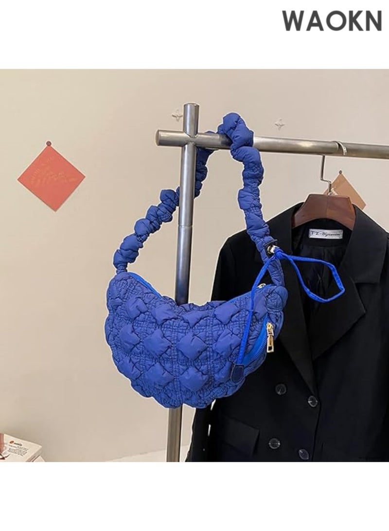 WAOKN Women's Quilted Shopper Bag, - Padded Single Shoulder Shopper Bag, Solid Quilted Messenger Bag, Chest Bag, Crossbody Bag for Work and Travel (Blue) - Image 3