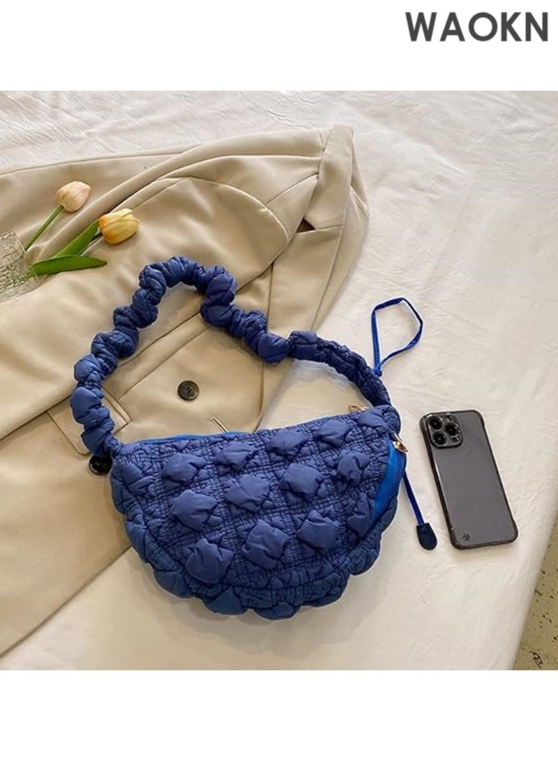 WAOKN Women's Quilted Shopper Bag, - Padded Single Shoulder Shopper Bag, Solid Quilted Messenger Bag, Chest Bag, Crossbody Bag for Work and Travel (Blue) - Image 2