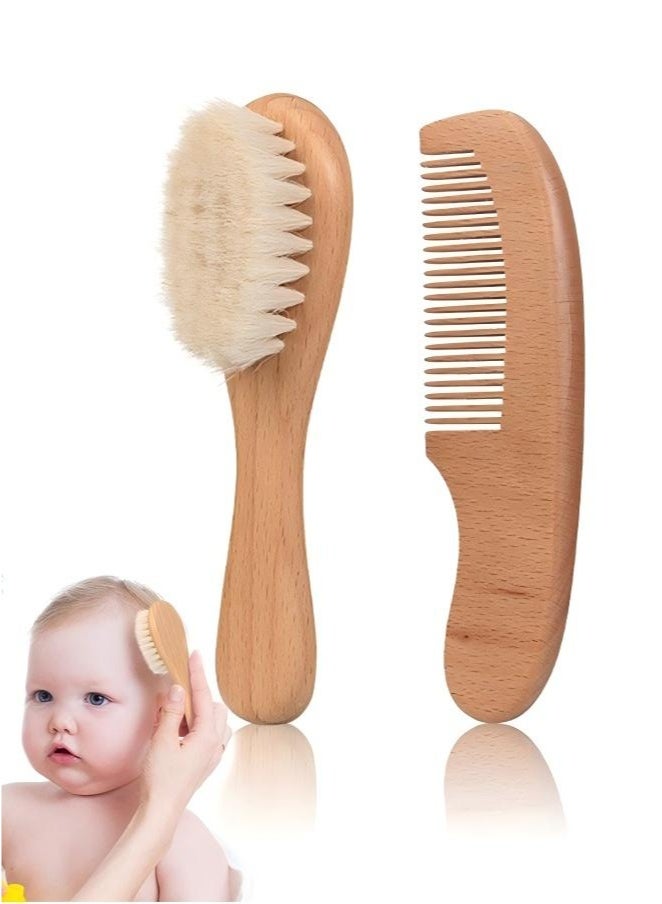 NOOA Baby Hair Bush and Comb Set -Nature Lotus Wood with Soft Goat Bristle and Pear Wood Comb for Newborns & Toddlers, Ideal for Cradle Cap  - Image 1