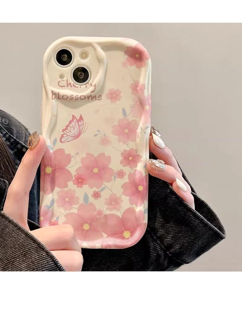 NIBEMINENT White Flower Butterfly Protective TPU Case Cover For iPhone 15