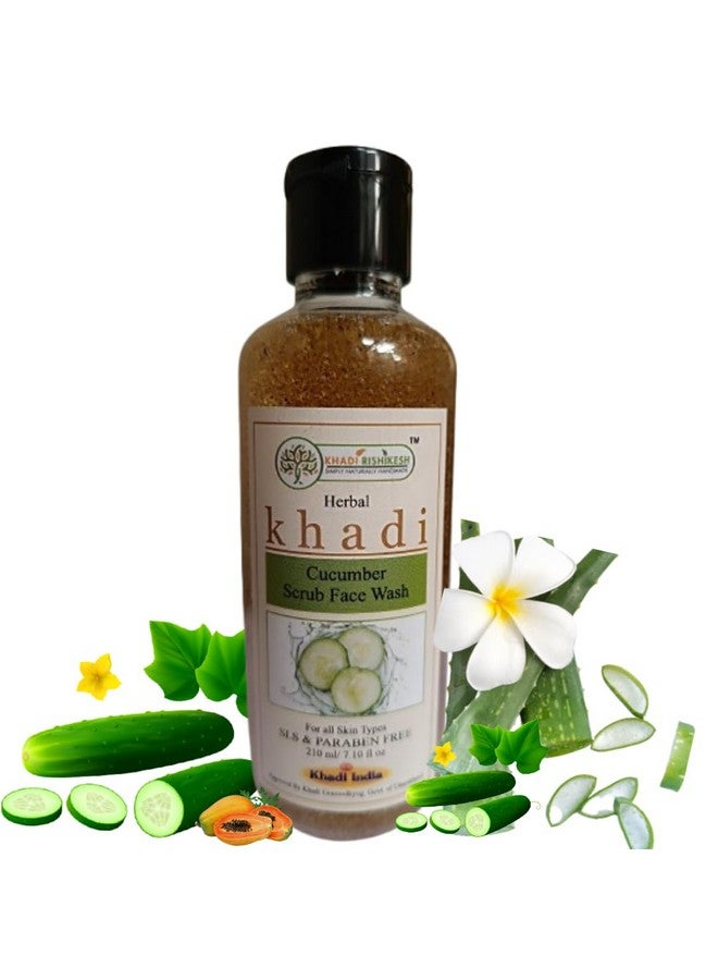 Khadi Rishikesh Herbal Cucumber Scrub Face Wash For Blackhead Removing,Skin Glowing,Removing Acne,Dead skin Cell-210ML-Women & Men-SLS & Paraben Free,WITH KEYCHAIN FREE - Image 1