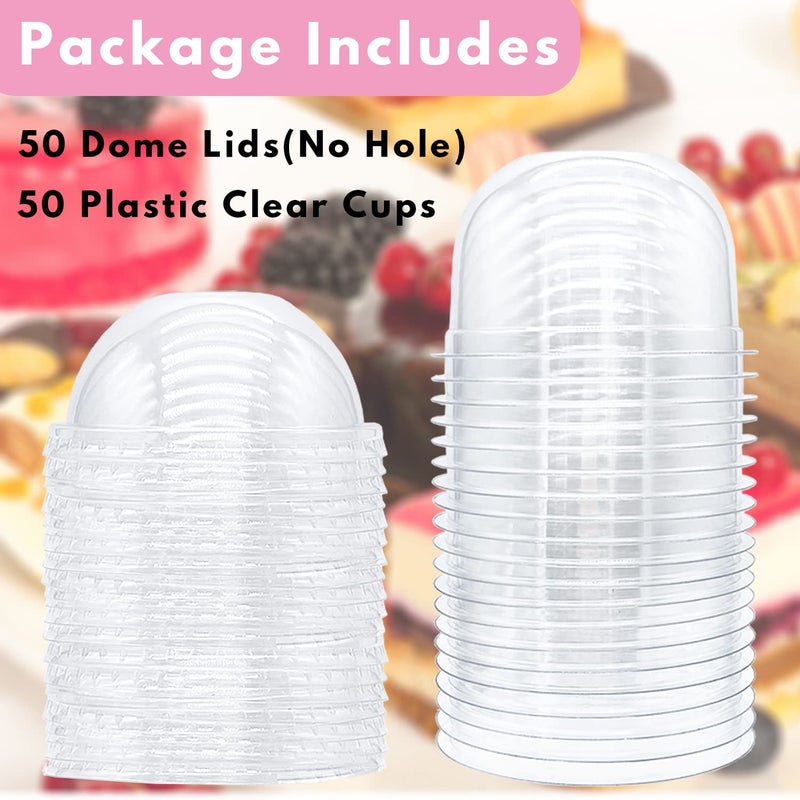 Alaeseje 50 Pack 9 oz Clear Plastic Cups with Dome Lids Disposable Dessert Party Cups(No Hole) PET Crystal Parfait Cups for Candy Cold Drinks Fruit Smoothie SundaeCupcake Ice Cream - Image 3