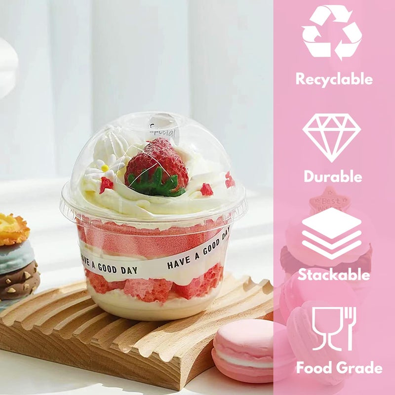 Alaeseje 50 Pack 9 oz Clear Plastic Cups with Dome Lids Disposable Dessert Party Cups(No Hole) PET Crystal Parfait Cups for Candy Cold Drinks Fruit Smoothie SundaeCupcake Ice Cream - Image 4