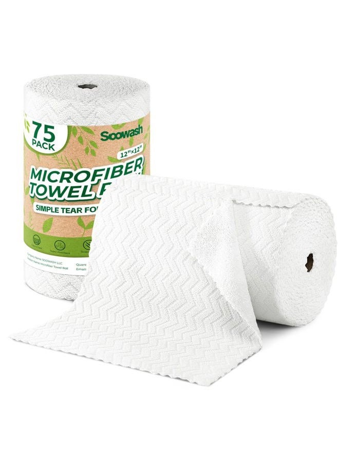 SOOWASH Microfiber Cleaning Cloths Roll, 75 Pack Tear Away Microfiber Towels Roll, 12" x 12" Lint Free Rags, Reusable Cleaning Cloths, Washable, Scratch Free,Ultra Absorbent Dish Rags(White Ripple) - Image 1