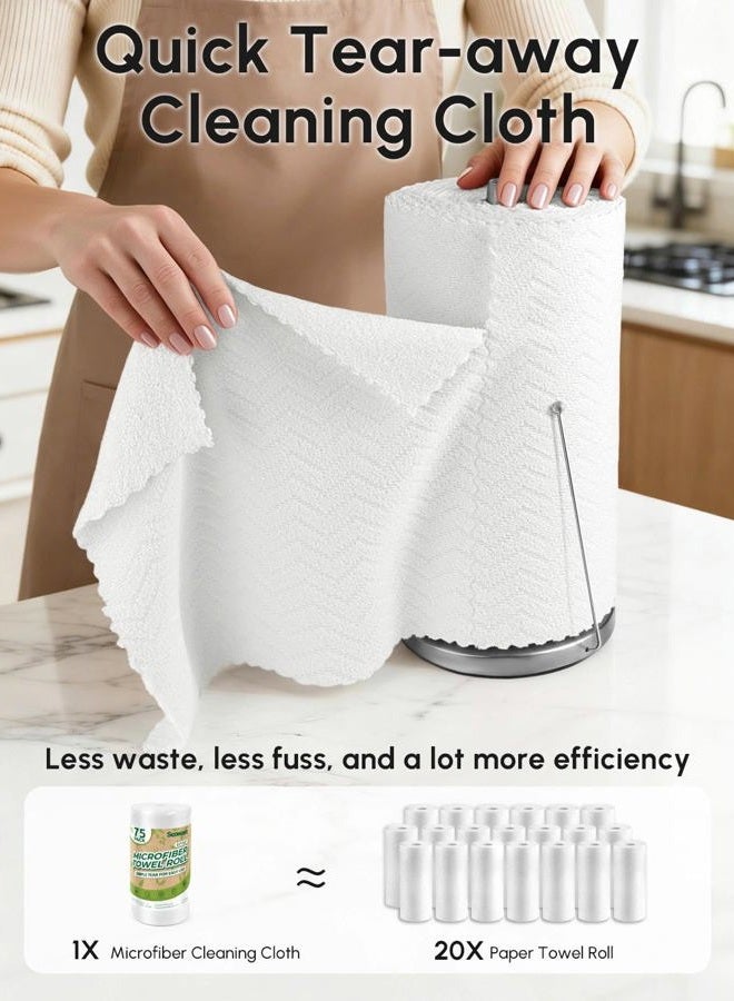 SOOWASH Microfiber Cleaning Cloths Roll, 75 Pack Tear Away Microfiber Towels Roll, 12" x 12" Lint Free Rags, Reusable Cleaning Cloths, Washable, Scratch Free,Ultra Absorbent Dish Rags(White Ripple) - Image 2