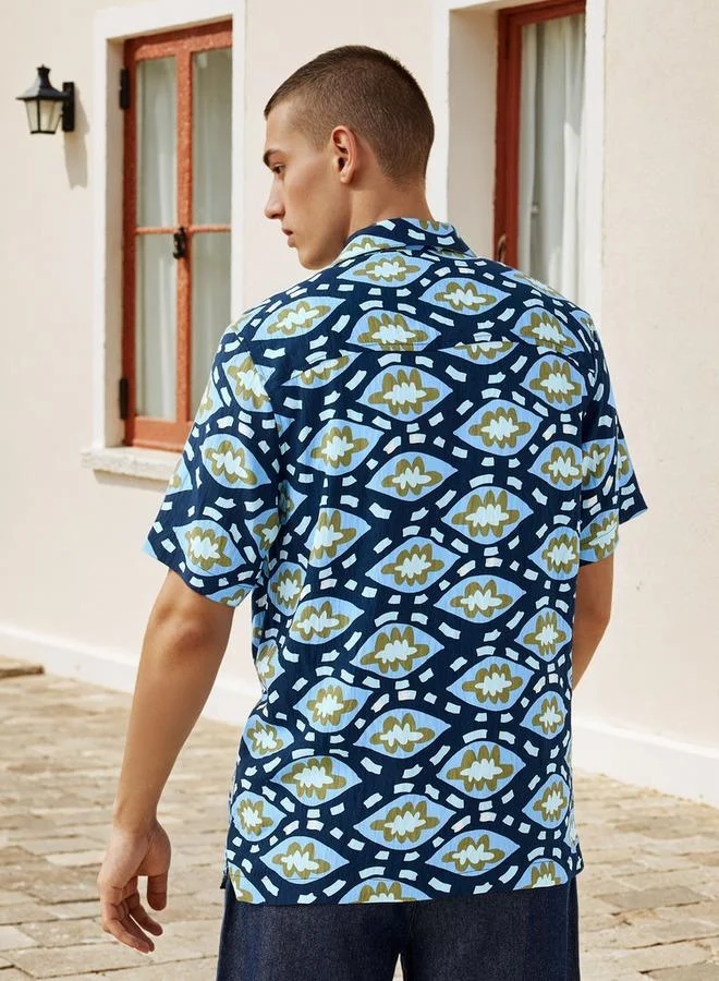 Lee Cooper  Lee Cooper Printed Camp Collar Shirt for Men | Best Price UAE