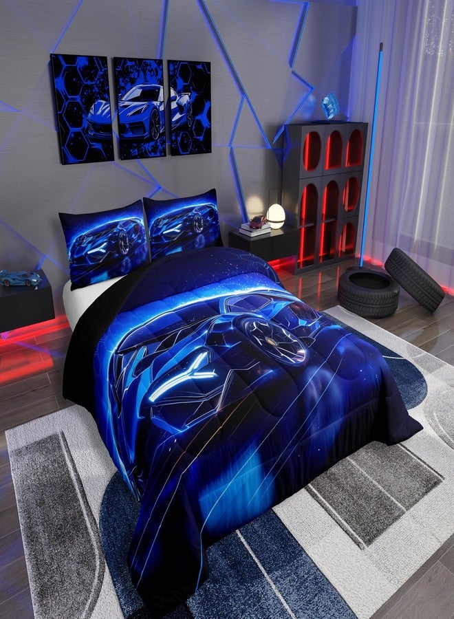 Feelyou Kids Boys Sports Car Comforter Set Twin Size Blue Race Car Comforter for Kids Teens Room Decor Extreme Sports Theme Bedding Set Cool Speed Luxury Car Decor Quilt Set Soft for All Season - Image 2