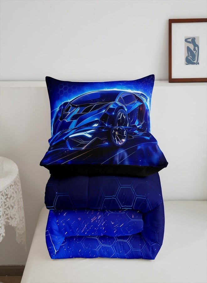 Feelyou Kids Boys Sports Car Comforter Set Twin Size Blue Race Car Comforter for Kids Teens Room Decor Extreme Sports Theme Bedding Set Cool Speed Luxury Car Decor Quilt Set Soft for All Season - Image 5