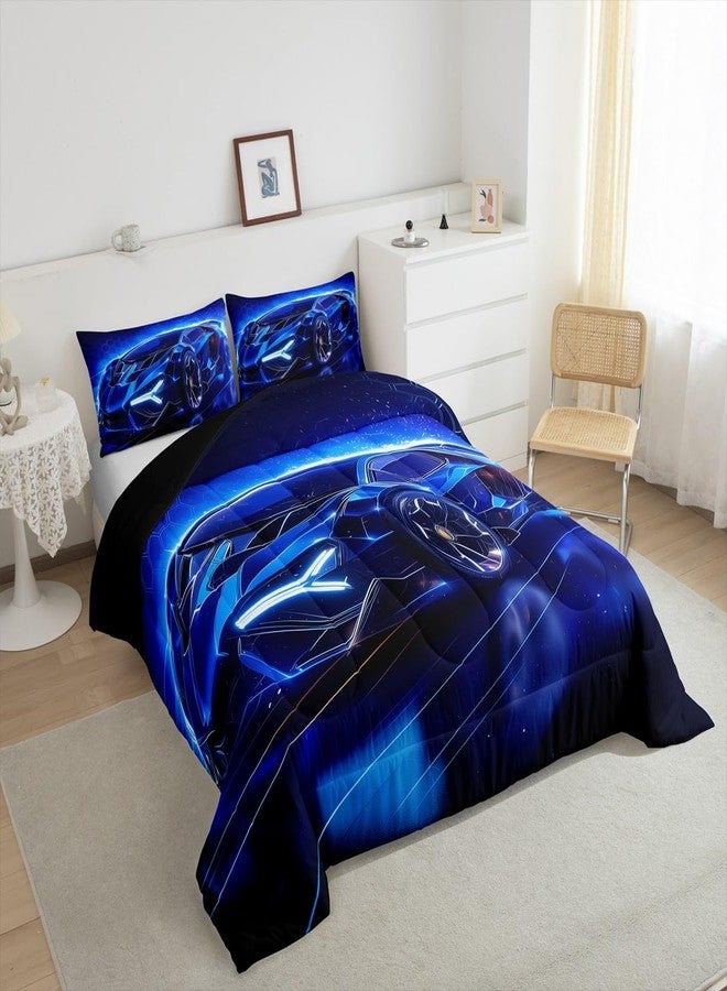 Feelyou Kids Boys Sports Car Comforter Set Twin Size Blue Race Car Comforter for Kids Teens Room Decor Extreme Sports Theme Bedding Set Cool Speed Luxury Car Decor Quilt Set Soft for All Season - Image 4