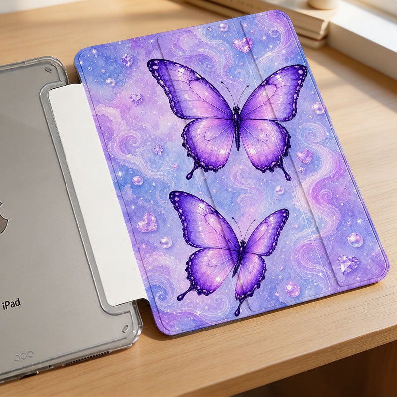 Tablet Case for iPad, Lavender Starry Butterflies, iPad Slim Case Cover for Mini Air Pro 4 5 6 7 8 9 10 11 12, Compatible with 7.9 8.3 9.7 10.2 10.5 10.9 11 12.9 13 inch Clear Shockproof Cover with Stand for Women - Image 3