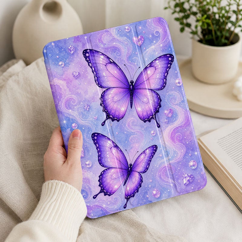 Tablet Case for iPad, Lavender Starry Butterflies, iPad Slim Case Cover for Mini Air Pro 4 5 6 7 8 9 10 11 12, Compatible with 7.9 8.3 9.7 10.2 10.5 10.9 11 12.9 13 inch Clear Shockproof Cover with Stand for Women - Image 4