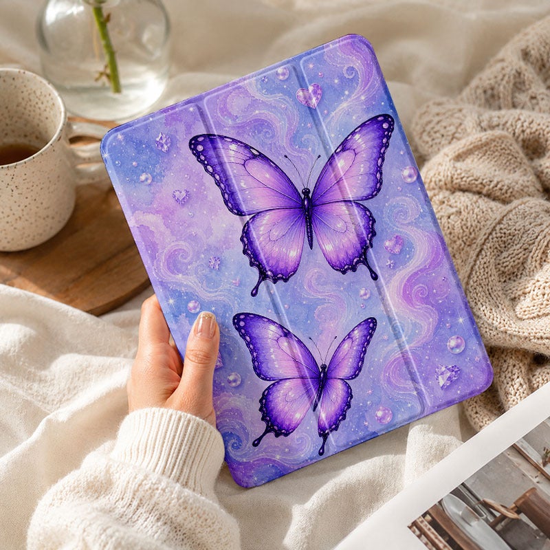 Tablet Case for iPad, Lavender Starry Butterflies, iPad Slim Case Cover for Mini Air Pro 4 5 6 7 8 9 10 11 12, Compatible with 7.9 8.3 9.7 10.2 10.5 10.9 11 12.9 13 inch Clear Shockproof Cover with Stand for Women - Image 1