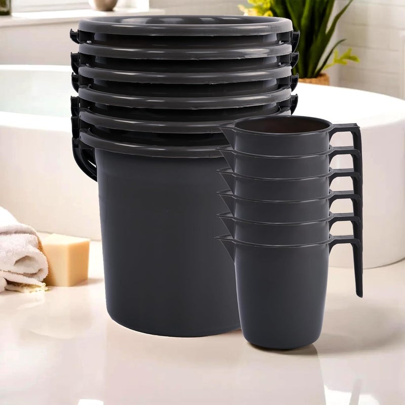 Urbane Home Urbane Home Set of 12 Bathroom Combo Set Bathware Set Bathing Set 6 Piece Bucket 6 Piece Mug Combo Set for Bathroom Modern Bathroom Accessories Set Gray  - Image 1