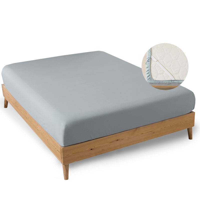 mini panda MINIPANDA Queen Size Fitted Sheet with Bed Sheets Holder Straps for Corners, Deep Pocket - Ultra Soft - Microfiber Sheets (Gray) - Image 1