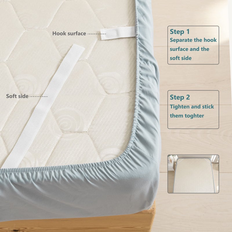 mini panda MINIPANDA Queen Size Fitted Sheet with Bed Sheets Holder Straps for Corners, Deep Pocket - Ultra Soft - Microfiber Sheets (Gray) - Image 4