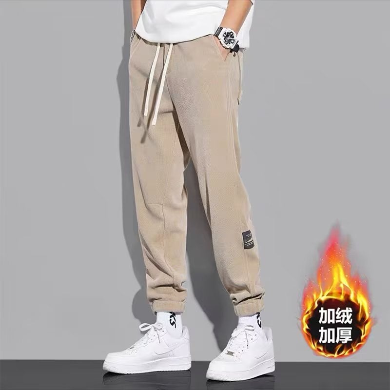 Winter Fleece Corduroy Casual Mens Pants khaki fleece-lined [counter quality]] 