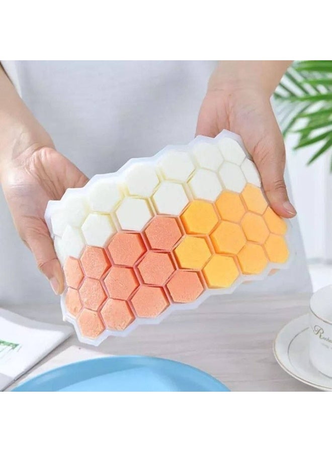 صينية مكعبات ثلج سيليكون مع غطاء، قالب مرن بتصميم خلية نحل، سهل الإخراج، عبوة واحدة، متعدد الألوان - Image 3