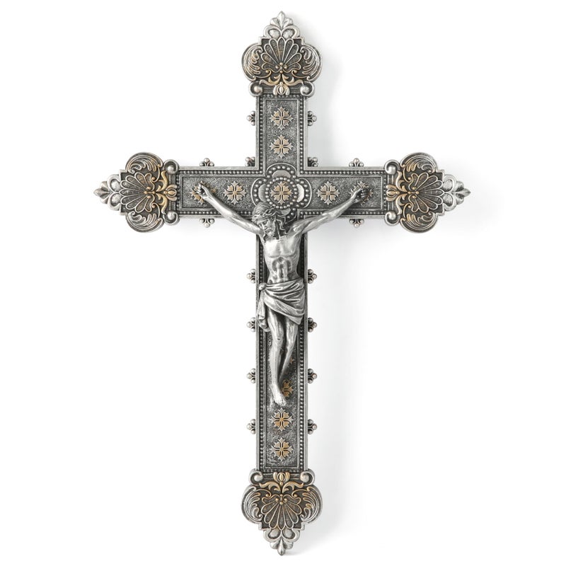 BC BUILDCLASSIC BC Catholic Crucifix Wall Cross, 12"H Jesus Christ Home Decor, Religious Gift, Vintage Silver Color Finish, Renaissance Sculpture Hand-painted by Buildclassic - Image 1