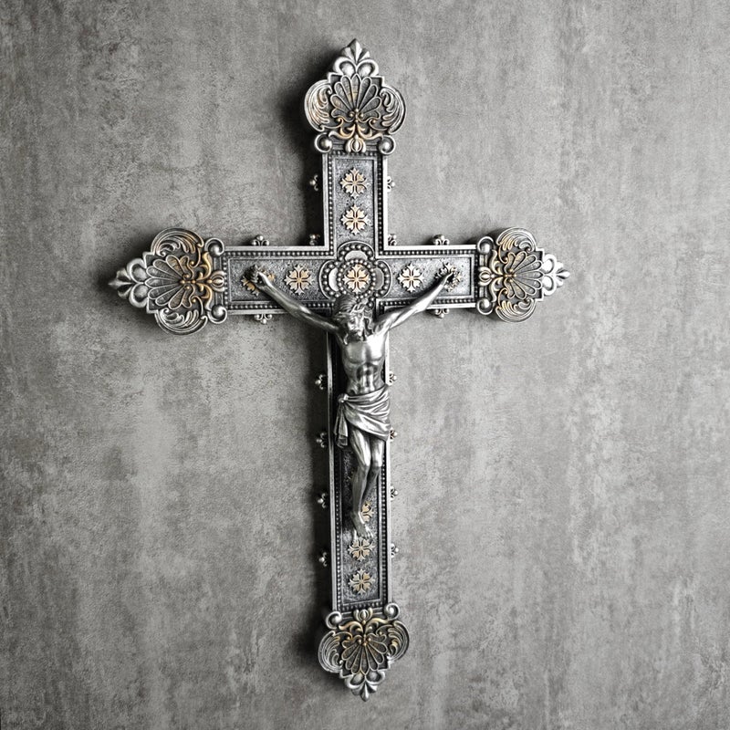 BC BUILDCLASSIC BC Catholic Crucifix Wall Cross, 12"H Jesus Christ Home Decor, Religious Gift, Vintage Silver Color Finish, Renaissance Sculpture Hand-painted by Buildclassic - Image 4