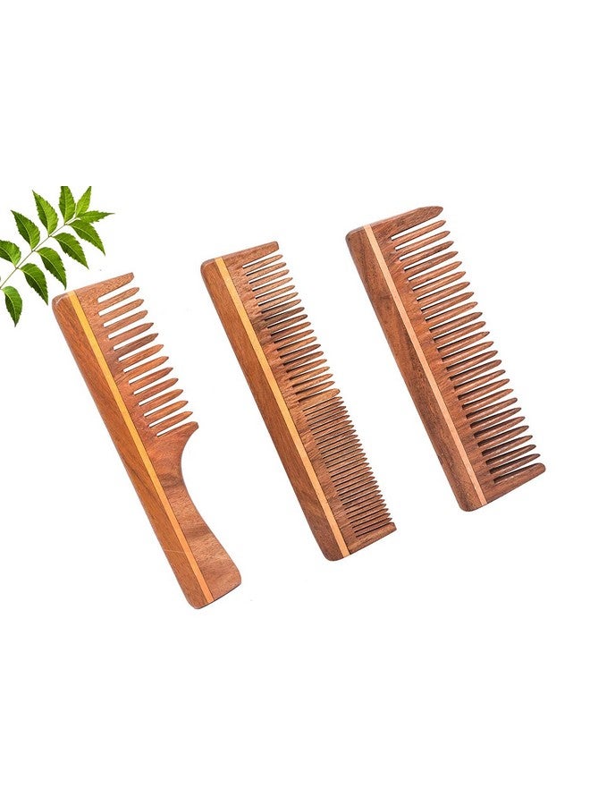 Rufiys Pure Neem Wooden Comb Wide Tooth for Hair Growth,Anti-Dandruff Comb For Women And Men(Combo Pack of 3) - Image 1