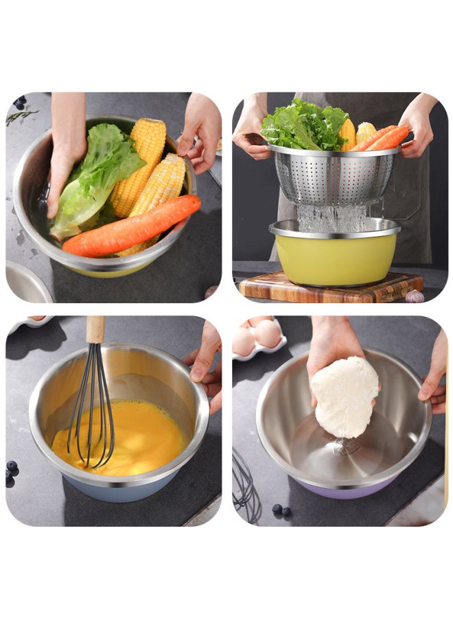Generic - 304 Stainless Steel Colorful Cooking Basin With Lid Salad Basin Baking And Noodle Egg Bowl Baby Washing Bottle Draining Basin-规格:304料理盆+漏盆-24CM-芋泥紫-颜色:默认项 - Image 1