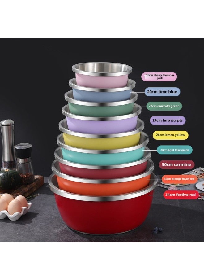 Generic - 304 Stainless Steel Colorful Cooking Basin With Lid Salad Basin Baking And Noodle Egg Bowl Baby Washing Bottle Draining Basin-规格:304料理盆+漏盆-24CM-芋泥紫-颜色:默认项 - Image 1