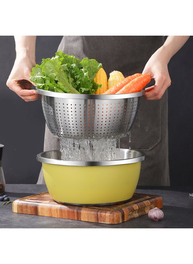 Generic - 304 Stainless Steel Colorful Cooking Basin With Lid Salad Basin Baking And Noodle Egg Bowl Baby Washing Bottle Draining Basin-规格:304料理盆+漏盆-24CM-芋泥紫-颜色:默认项 - Image 1