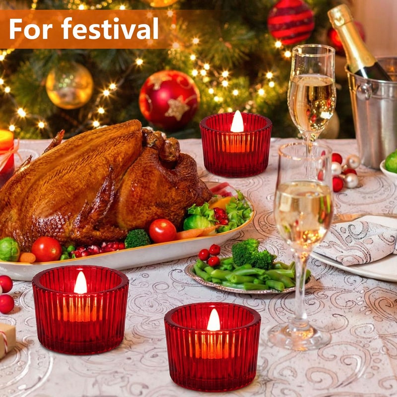 JOYIT Red Votive Candle Holders Bulk Set of 6, Tealight Candle Holder for Wedding Table Centerpiece, Glass Small Candle Holders for Birthday Party, Valentine's Day, Home Decor (2''X 1.4'') - Image 4