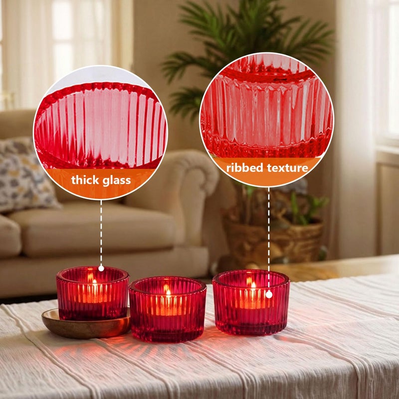 JOYIT Red Votive Candle Holders Bulk Set of 6, Tealight Candle Holder for Wedding Table Centerpiece, Glass Small Candle Holders for Birthday Party, Valentine's Day, Home Decor (2''X 1.4'') - Image 3