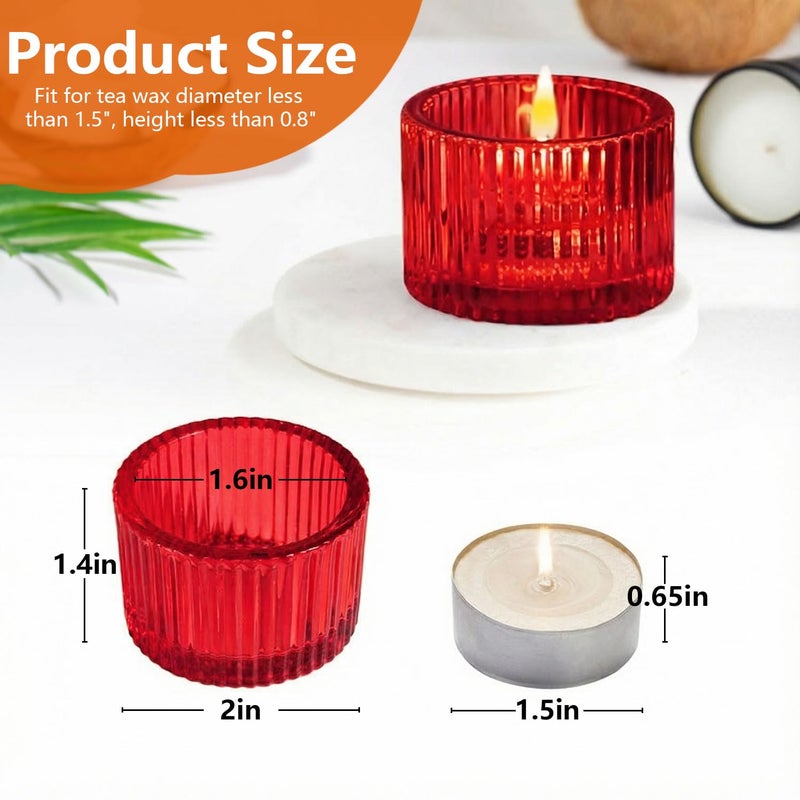 JOYIT Red Votive Candle Holders Bulk Set of 6, Tealight Candle Holder for Wedding Table Centerpiece, Glass Small Candle Holders for Birthday Party, Valentine's Day, Home Decor (2''X 1.4'') - Image 2