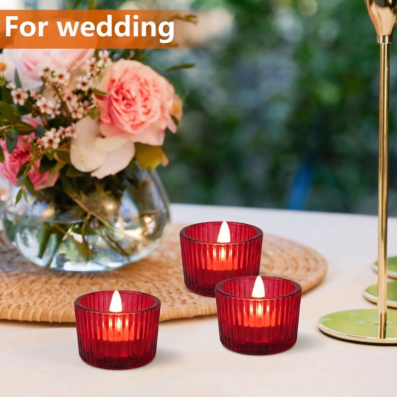 JOYIT Red Votive Candle Holders Bulk Set of 6, Tealight Candle Holder for Wedding Table Centerpiece, Glass Small Candle Holders for Birthday Party, Valentine's Day, Home Decor (2''X 1.4'') - Image 5