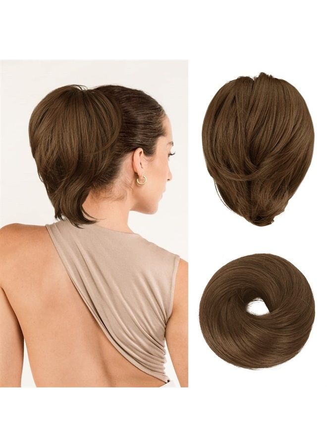 BARSDAR Hair Bun Ponytail Extension, Straight Synthetic Hairpiece Fully Short Ponytail Bun Extensions Hair Accessories Elastic Easy Scrunchie for Women (Dark Golden Copper Blonde) - Image 1