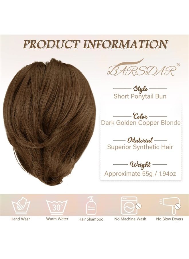 BARSDAR Hair Bun Ponytail Extension, Straight Synthetic Hairpiece Fully Short Ponytail Bun Extensions Hair Accessories Elastic Easy Scrunchie for Women (Dark Golden Copper Blonde) - Image 5
