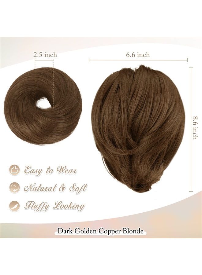 BARSDAR Hair Bun Ponytail Extension, Straight Synthetic Hairpiece Fully Short Ponytail Bun Extensions Hair Accessories Elastic Easy Scrunchie for Women (Dark Golden Copper Blonde) - Image 2