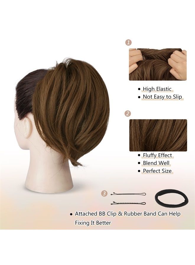 BARSDAR Hair Bun Ponytail Extension, Straight Synthetic Hairpiece Fully Short Ponytail Bun Extensions Hair Accessories Elastic Easy Scrunchie for Women (Dark Golden Copper Blonde) - Image 3