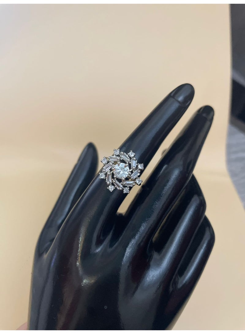 American Diamond Semi-Cocktail Ring, Baguette Stone Design with Multicolour Centres, Adjustable Size  - Image 2
