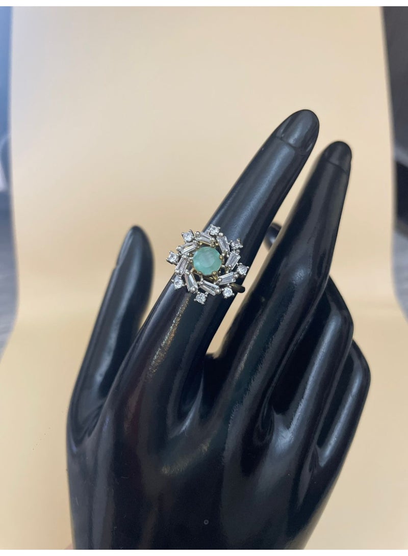 American Diamond Semi-Cocktail Ring, Baguette Stone Design with Multicolour Centres, Adjustable Size  - Image 4
