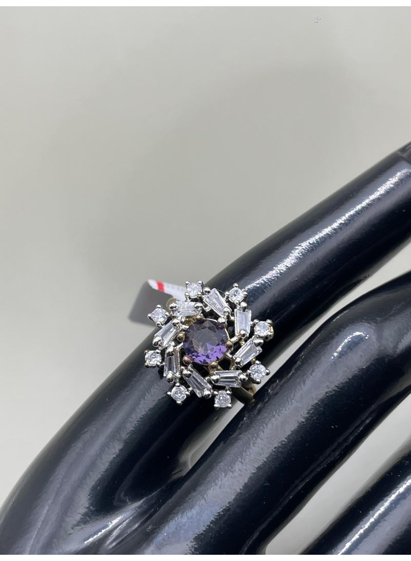 American Diamond Semi-Cocktail Ring, Baguette Stone Design with Multicolour Centres, Adjustable Size  - Image 1