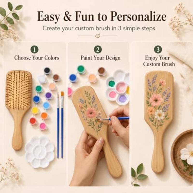 6/8Sets Wooden Hairbrushes to Paint, DIY Bamboo Hairbrush Painting Kits, Hand-Painted Hairbrush for Scalp Massage, Bridal Shower, Craft Party, Birthday Gifts, with Paint Brush and Palette 6 - Image 4