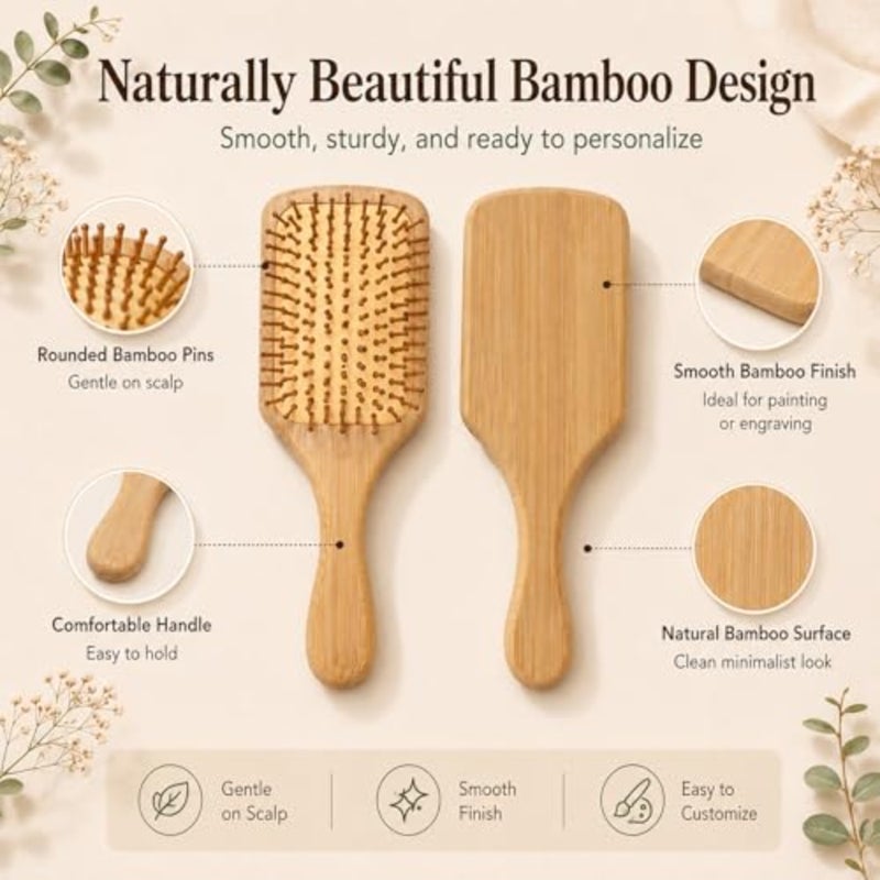 6/8Sets Wooden Hairbrushes to Paint, DIY Bamboo Hairbrush Painting Kits, Hand-Painted Hairbrush for Scalp Massage, Bridal Shower, Craft Party, Birthday Gifts, with Paint Brush and Palette 6 - Image 3