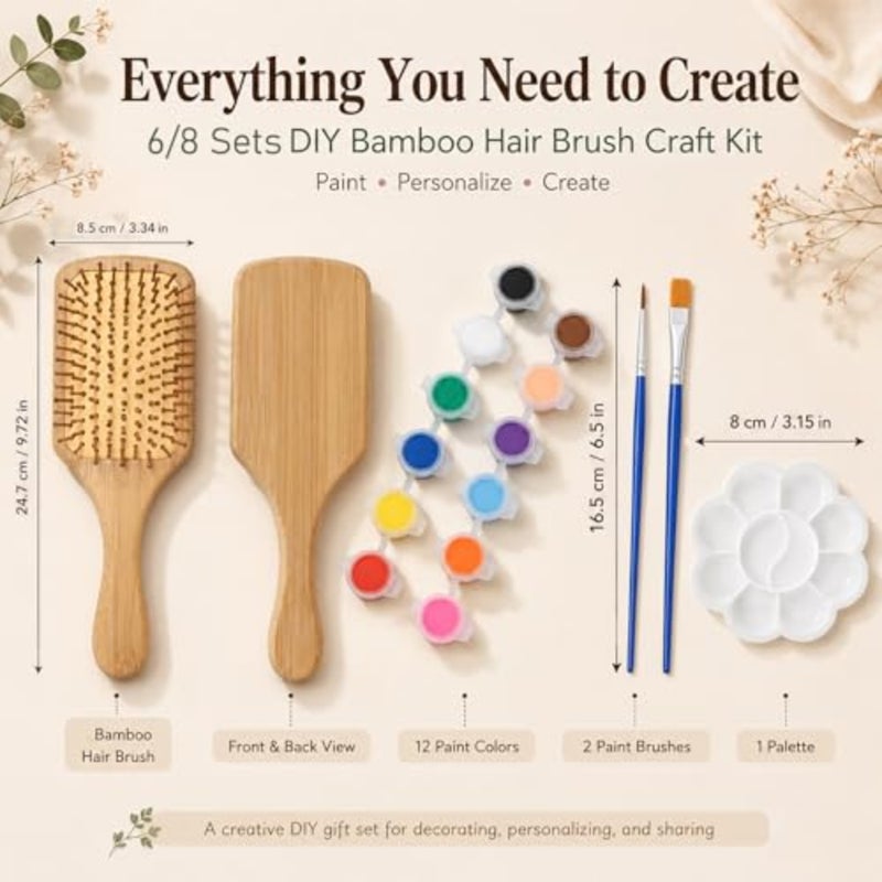 6/8Sets Wooden Hairbrushes to Paint, DIY Bamboo Hairbrush Painting Kits, Hand-Painted Hairbrush for Scalp Massage, Bridal Shower, Craft Party, Birthday Gifts, with Paint Brush and Palette 6 - Image 2