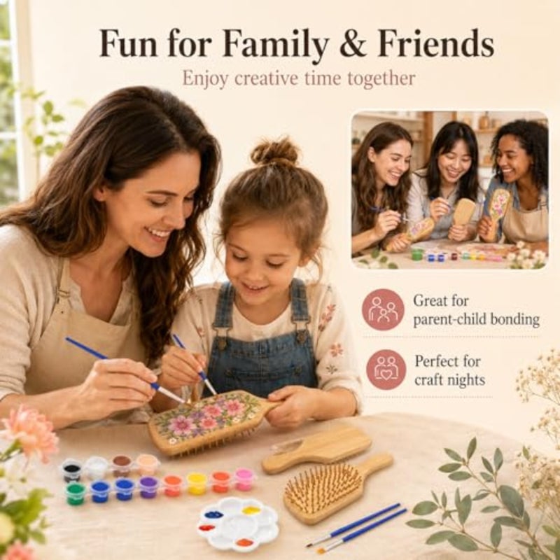 6/8Sets Wooden Hairbrushes to Paint, DIY Bamboo Hairbrush Painting Kits, Hand-Painted Hairbrush for Scalp Massage, Bridal Shower, Craft Party, Birthday Gifts, with Paint Brush and Palette 6 - Image 5